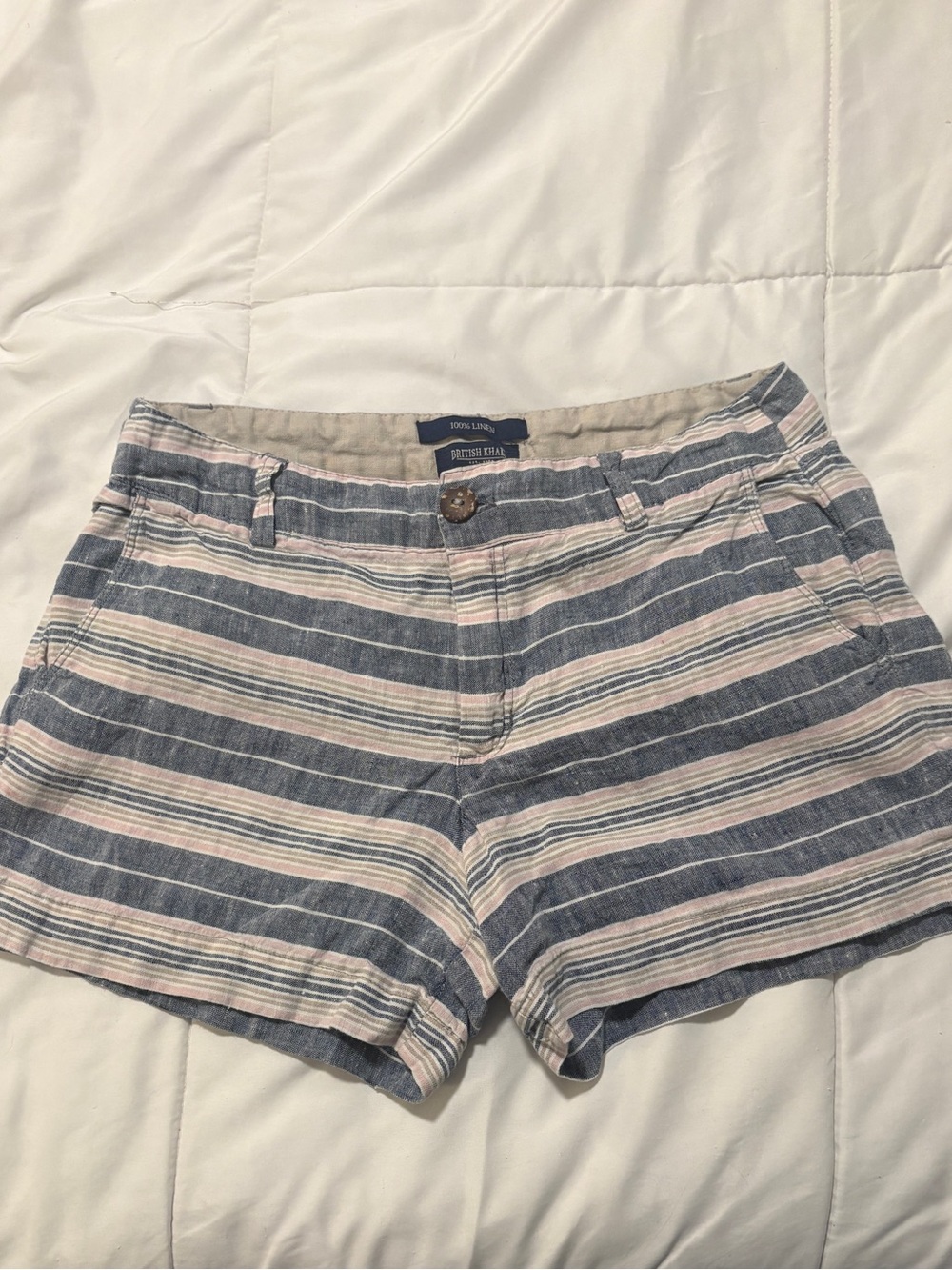 British Khaki Striped Blue and Cream Shorts